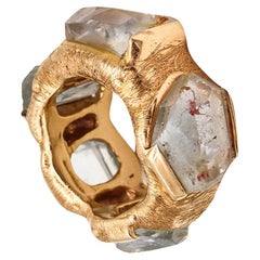 Ille Oyler Brutalist Eternity Ring Textured in 18kt Gold 28.90 Ctw in Aquamarine