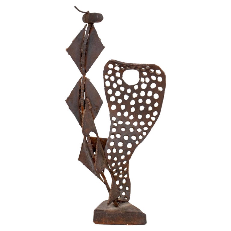 Illegibly Signed Brutalist Metal Sculpture For Sale at 1stDibs