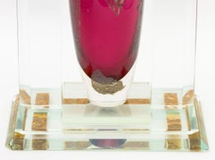 Illegibly Signed Postmodern Geometric Magenta Glass Vase, 1998