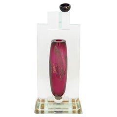 Illegibly Signed Postmodern Geometric Magenta Glass Vase, 1998