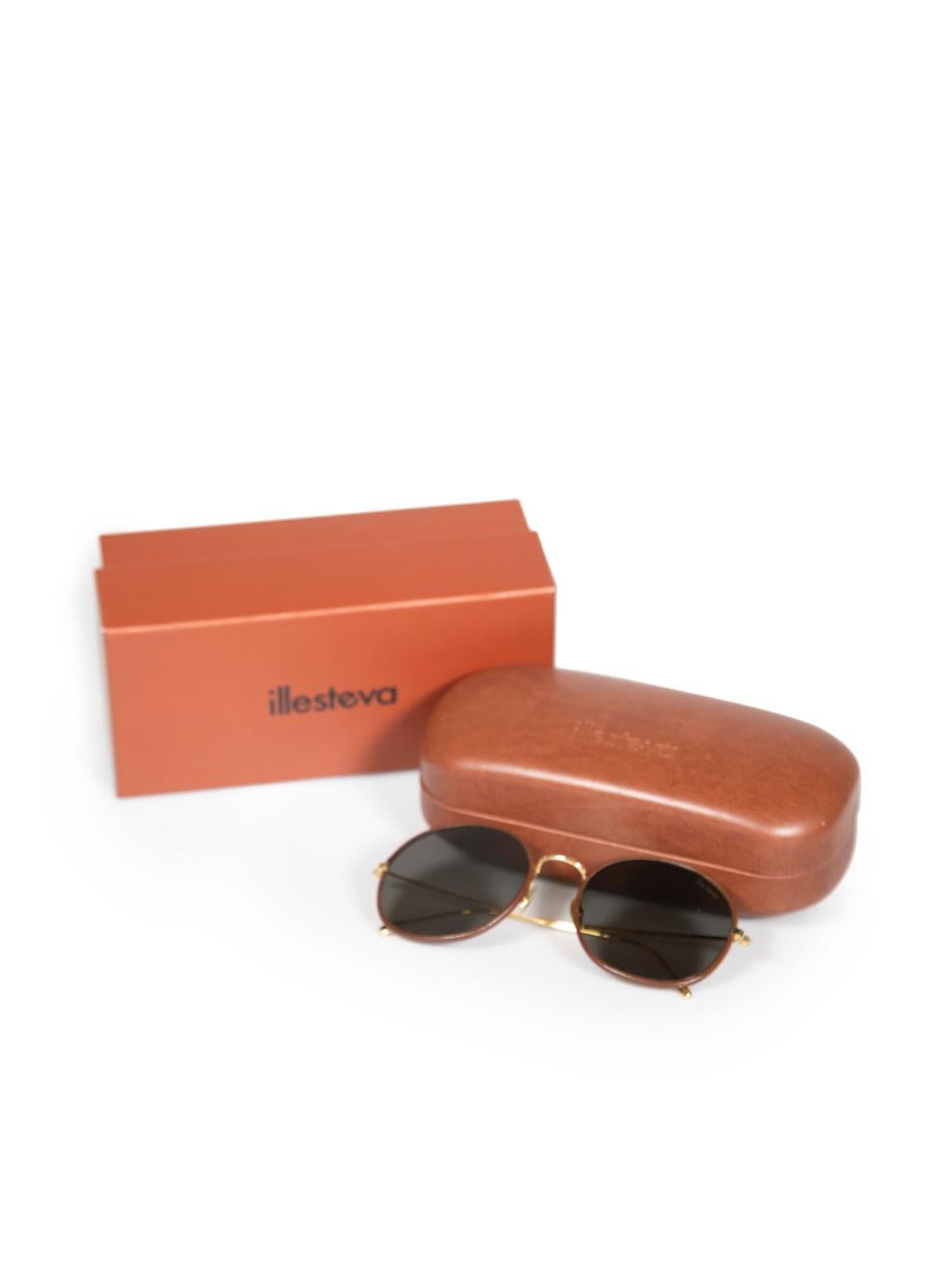 Illesteva Brown Alina Leather C2 Round Sunglasses For Sale 1