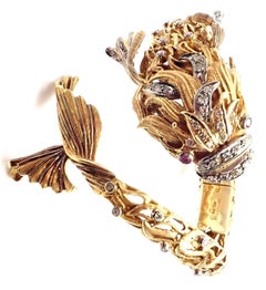 Illias Lalaounis Diamond Ruby Yellow Gold Fish Bangle Bracelet