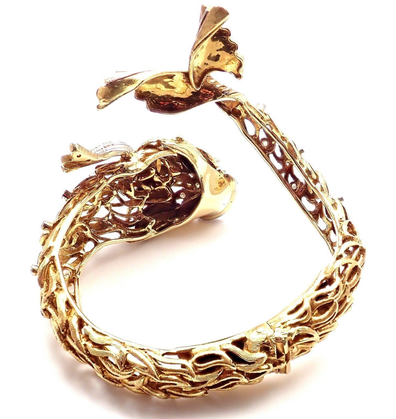 Illias Lalaounis Diamond Ruby Yellow Gold Fish Bangle Bracelet 3
