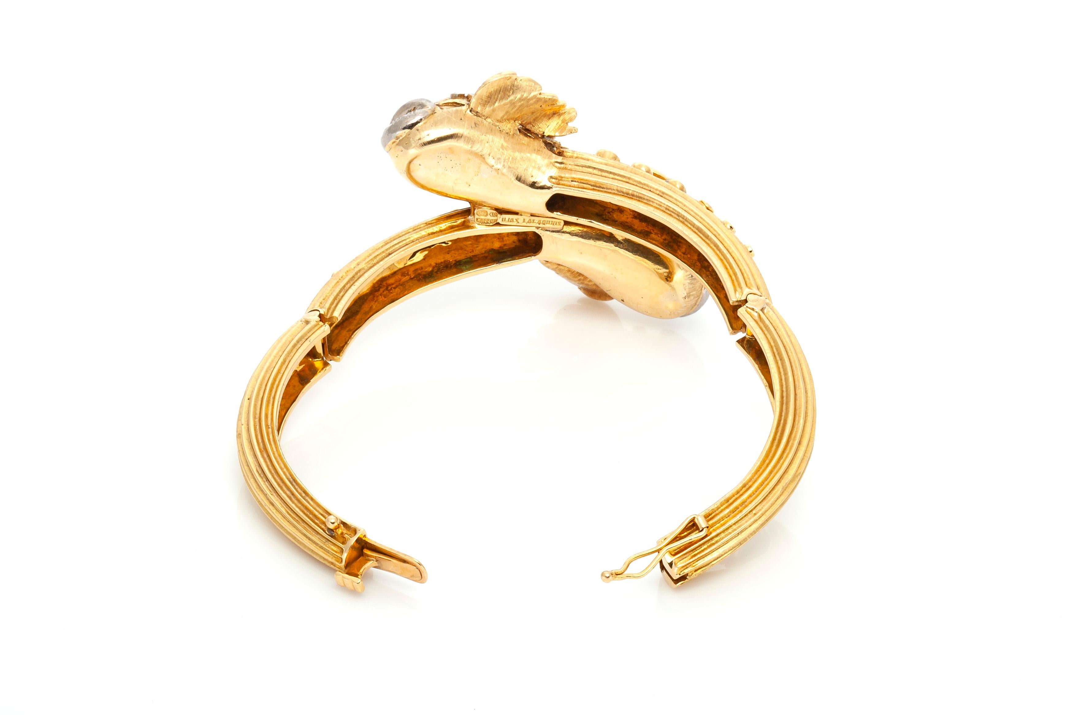 Round Cut Lalaounis Double Headed Fish Cuff Bracelet For Sale