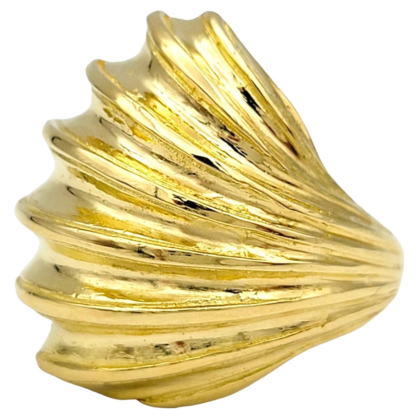 Illias Lalaounis Ridged Shell Design Wrap Cocktail Ring in 22 Karat Yellow Gold For Sale