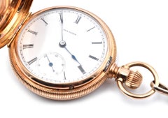 Illinois 14 Karat Yellow Gold Pocket Watch with Fob and Banded Agate