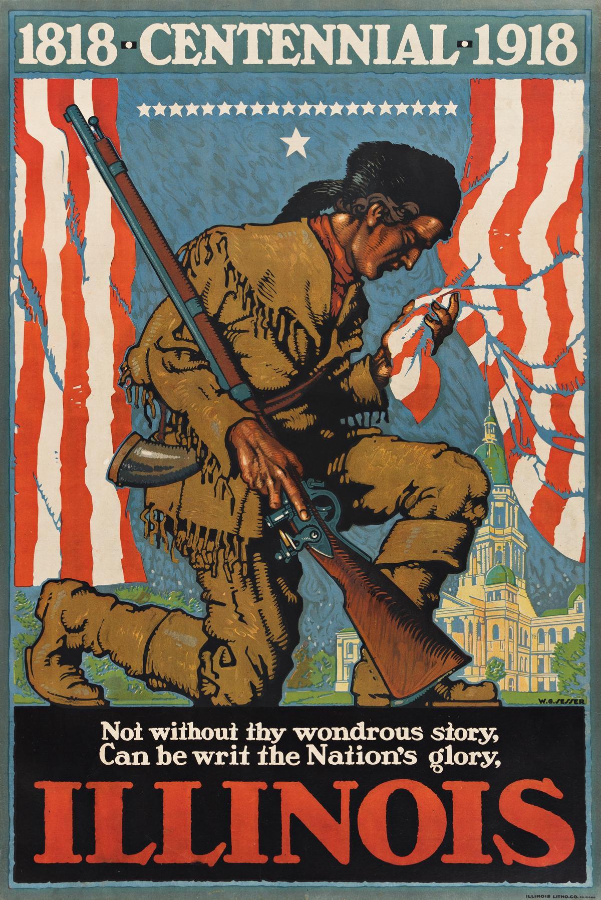 „Illinois. 1818 Hundertjahrfeier 1918.“ Vintage-Poster von Willy Sesser, 1918 (Art déco) im Angebot