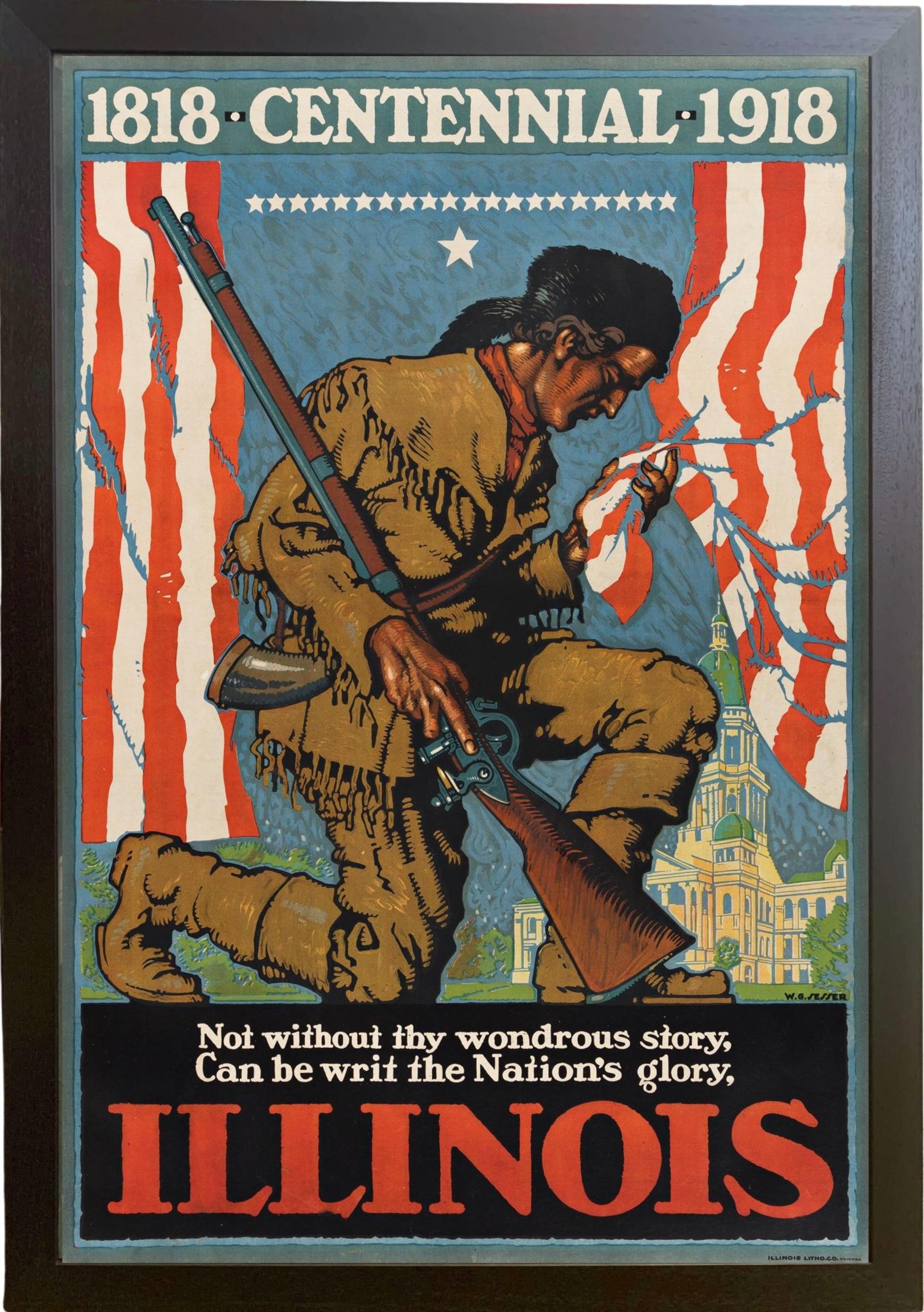 „Illinois. 1818 Hundertjahrfeier 1918.“ Vintage-Poster von Willy Sesser, 1918 im Zustand „Gut“ im Angebot in Colorado Springs, CO