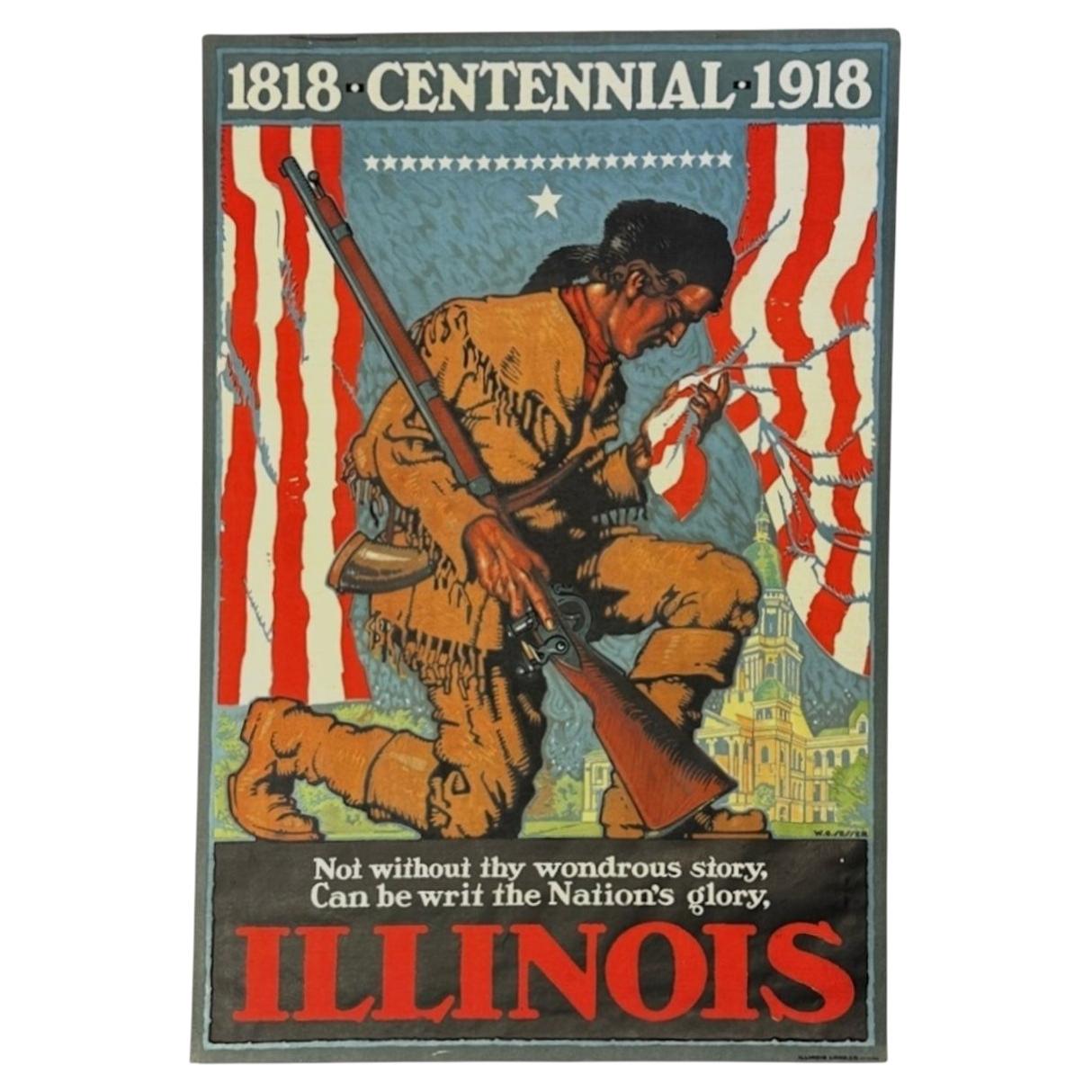 "Illinois. 1818 Centenario 1918". Poster d'epoca di Willy Sesser, 1918