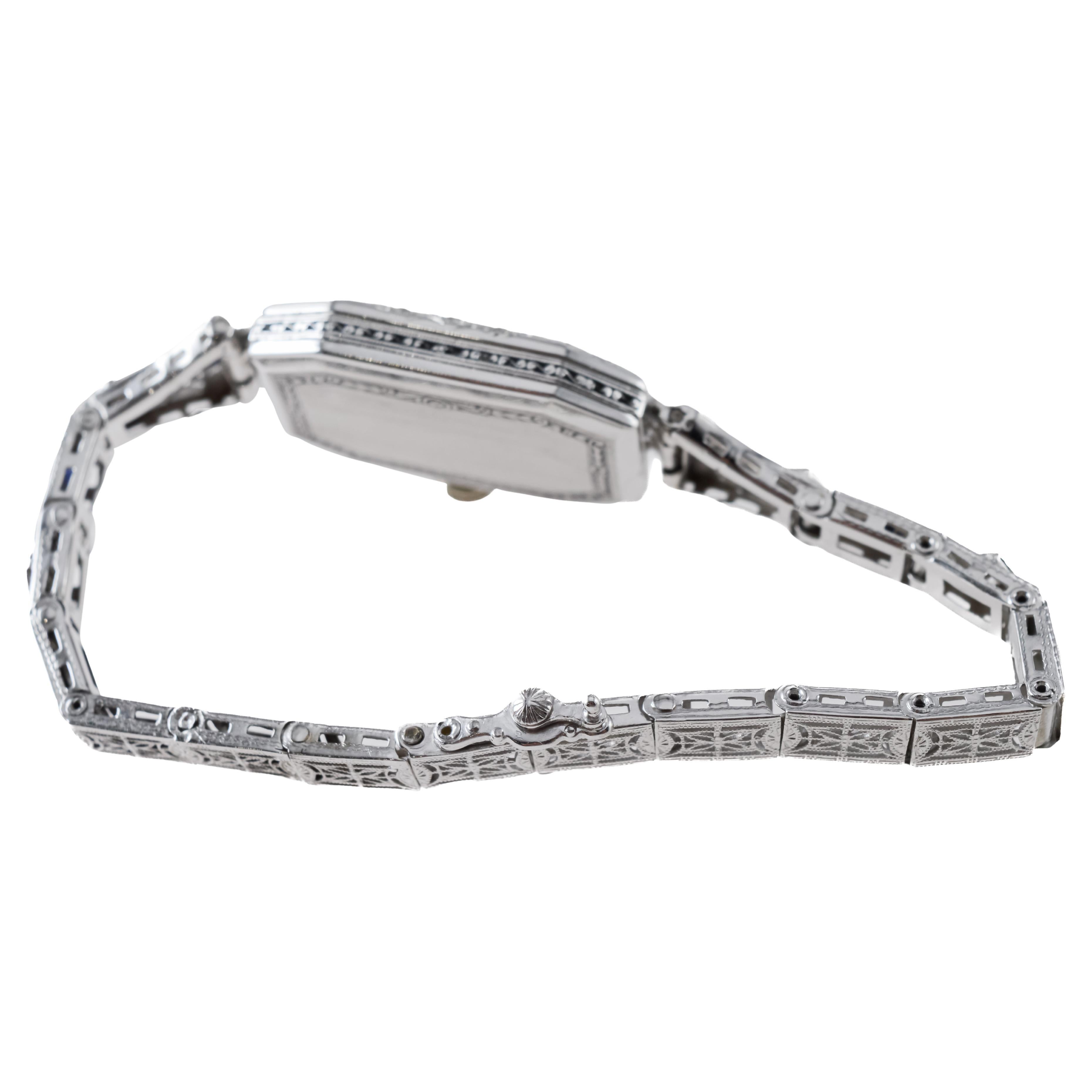 Illinois 18Kt Solid White Gold Art Deco Ladies Watch circa 6