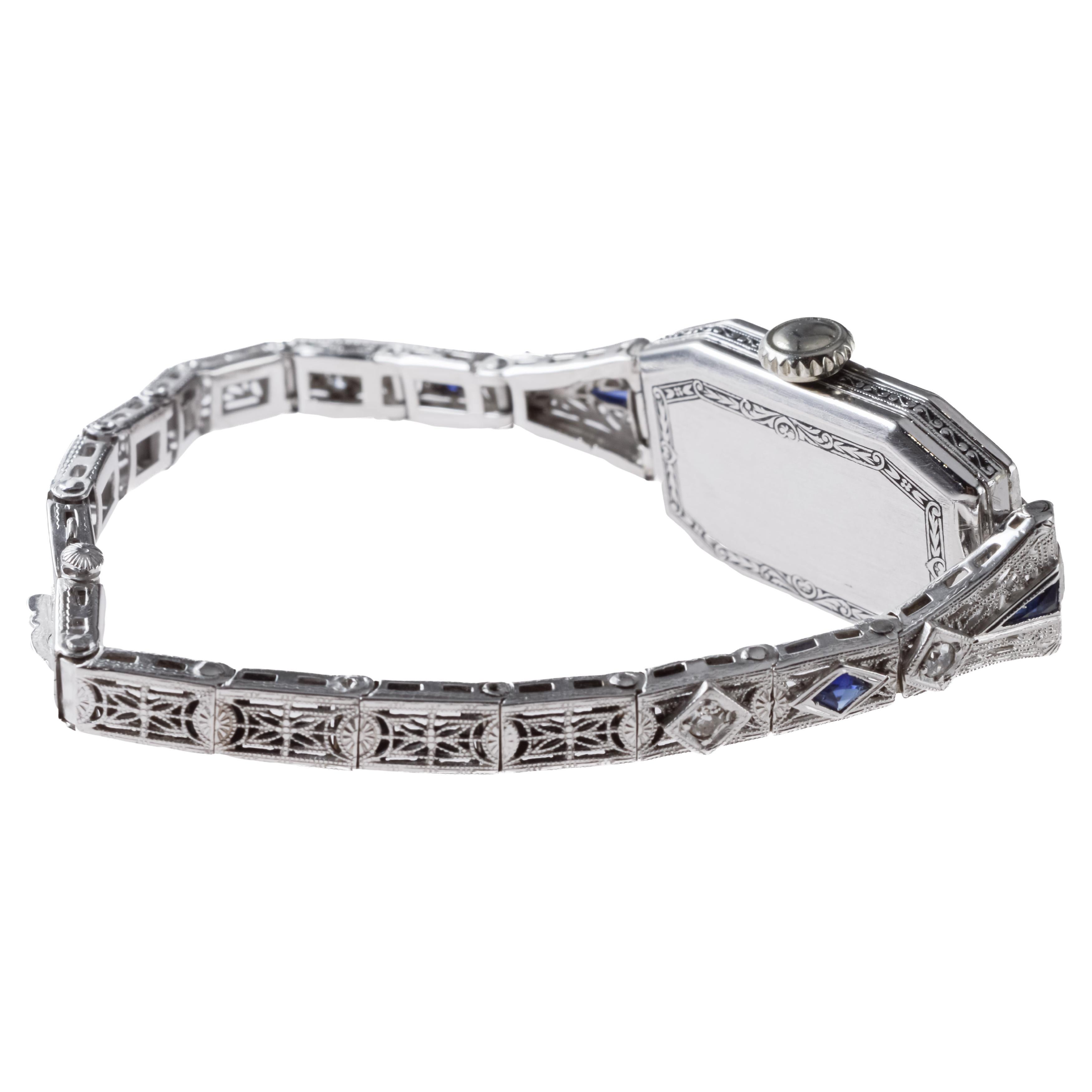 Illinois 18Kt Solid White Gold Art Deco Ladies Watch circa 8