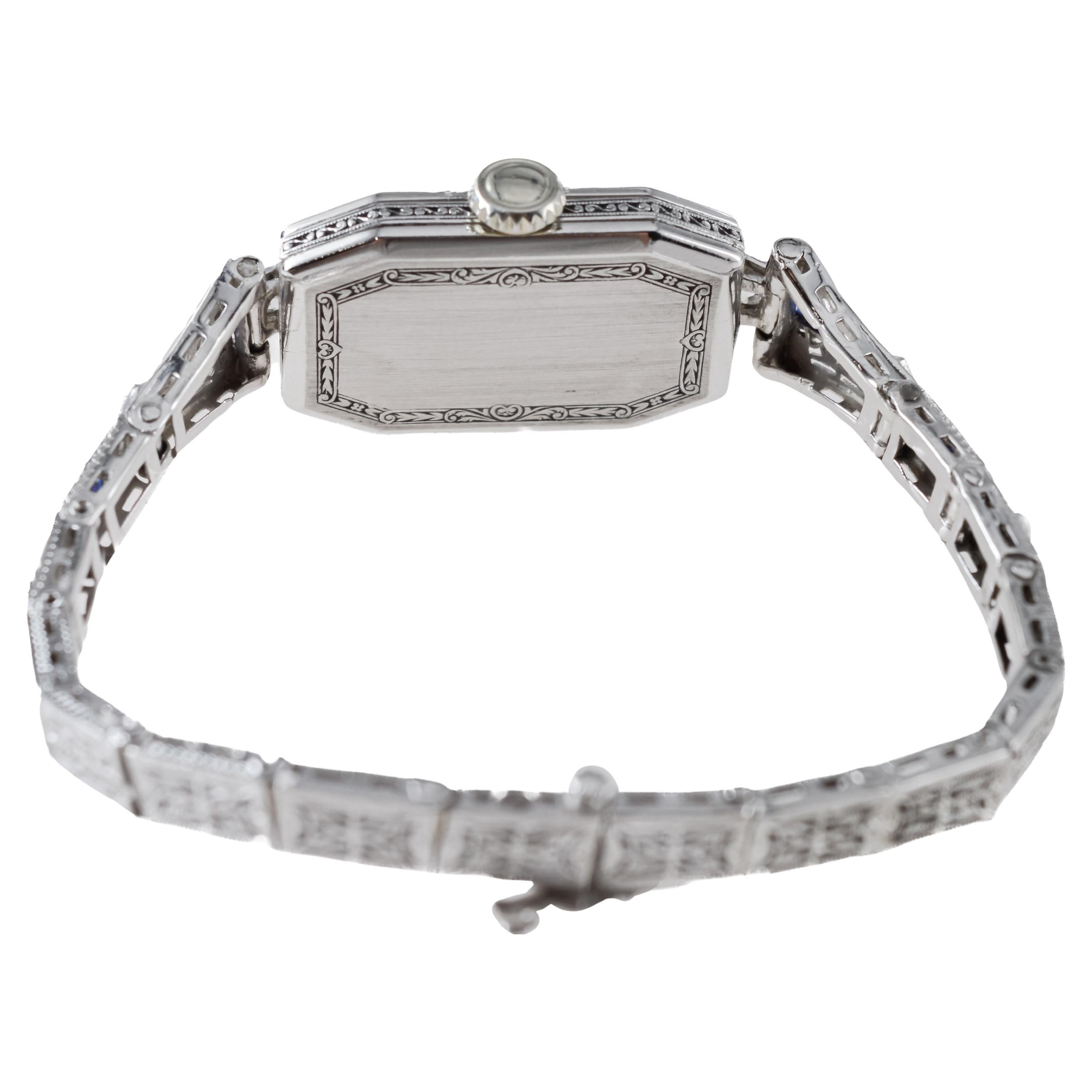 Illinois 18Kt Solid White Gold Art Deco Ladies Watch circa 9