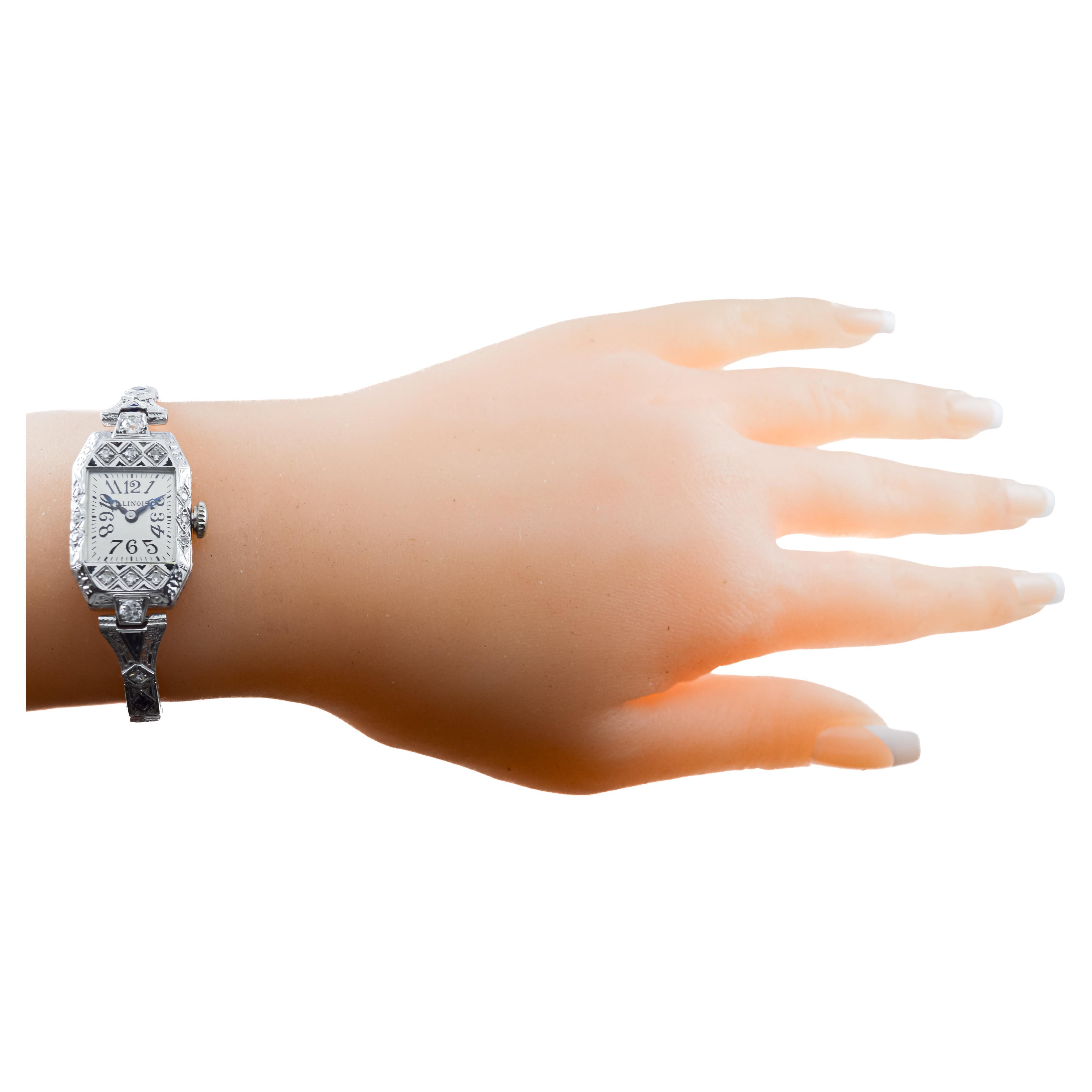 Illinois 18Kt Solid White Gold Art Deco Ladies Watch circa 13