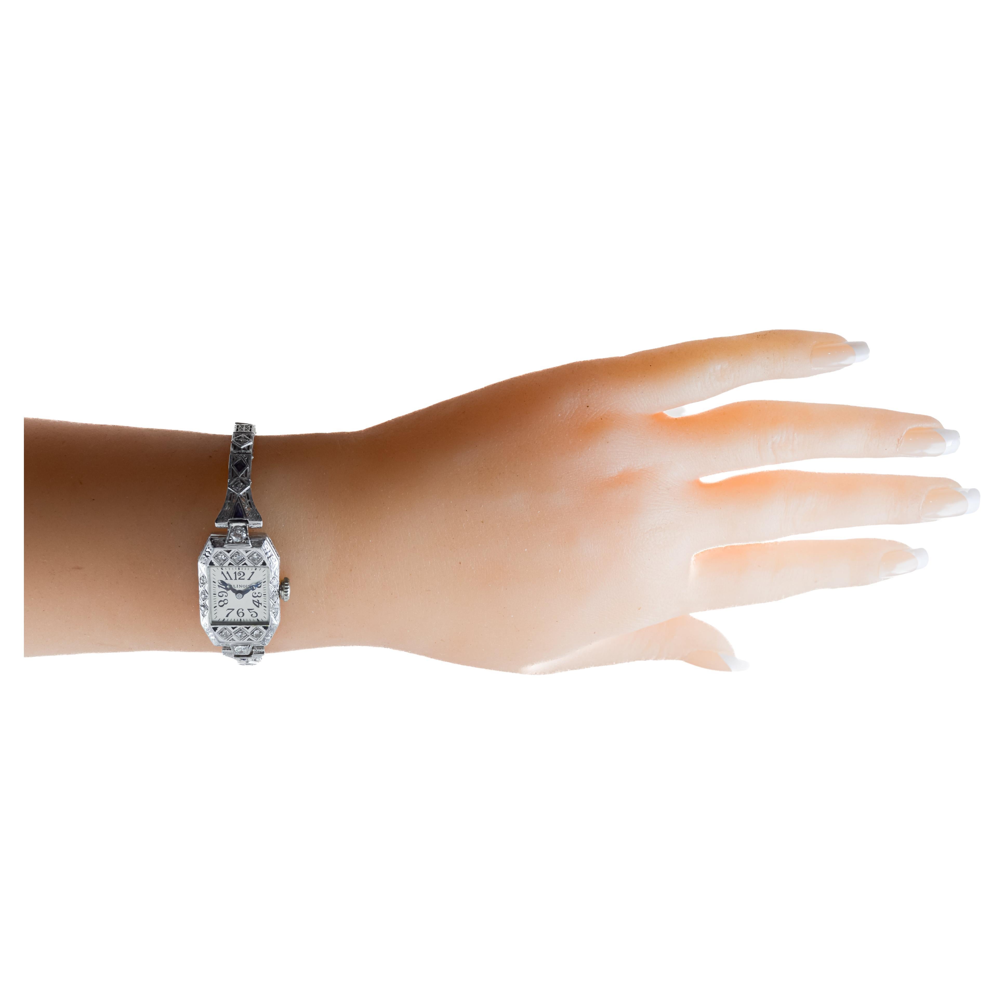 Illinois 18Kt Solid White Gold Art Deco Ladies Watch circa 14