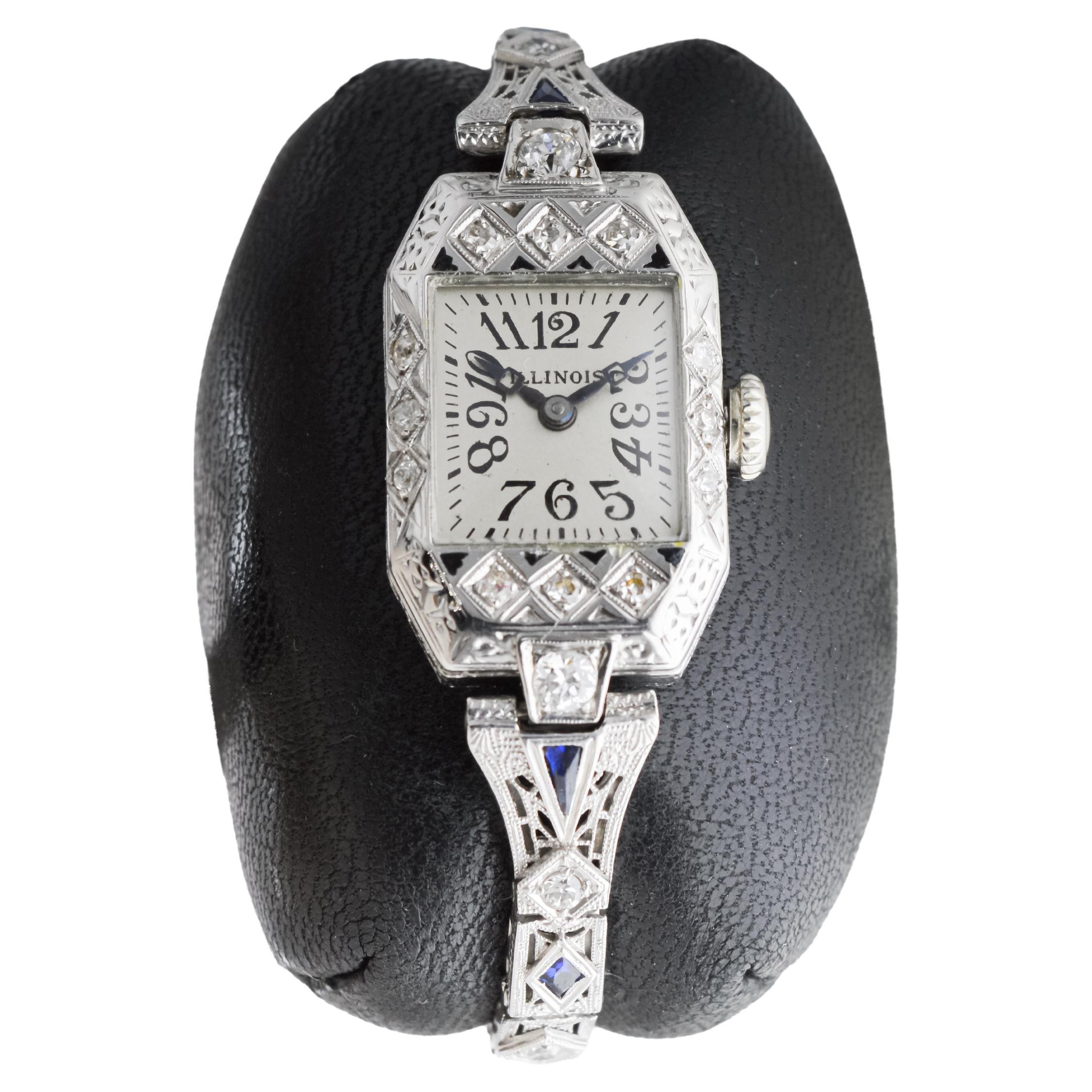 Women's Illinois 18Kt Solid White Gold Art Deco Ladies Watch circa