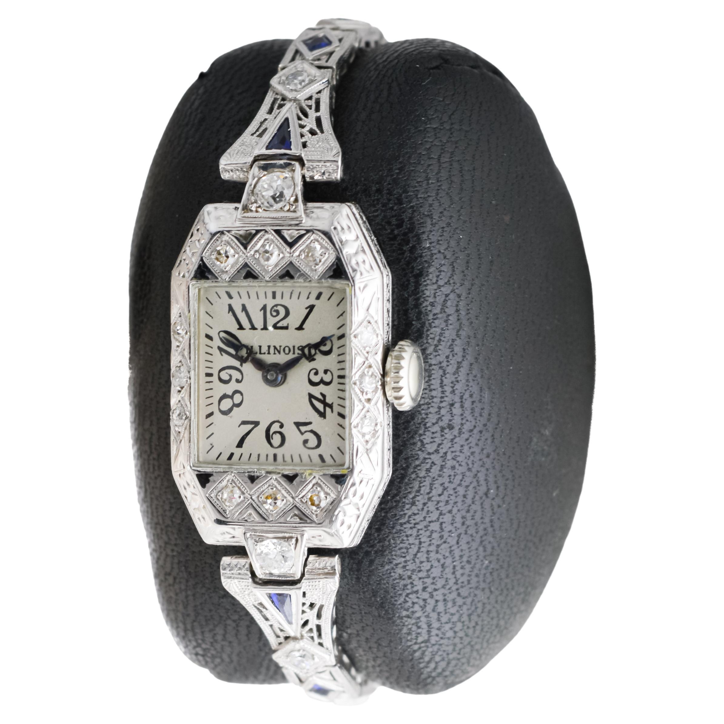 Illinois 18Kt Solid White Gold Art Deco Ladies Watch circa 3
