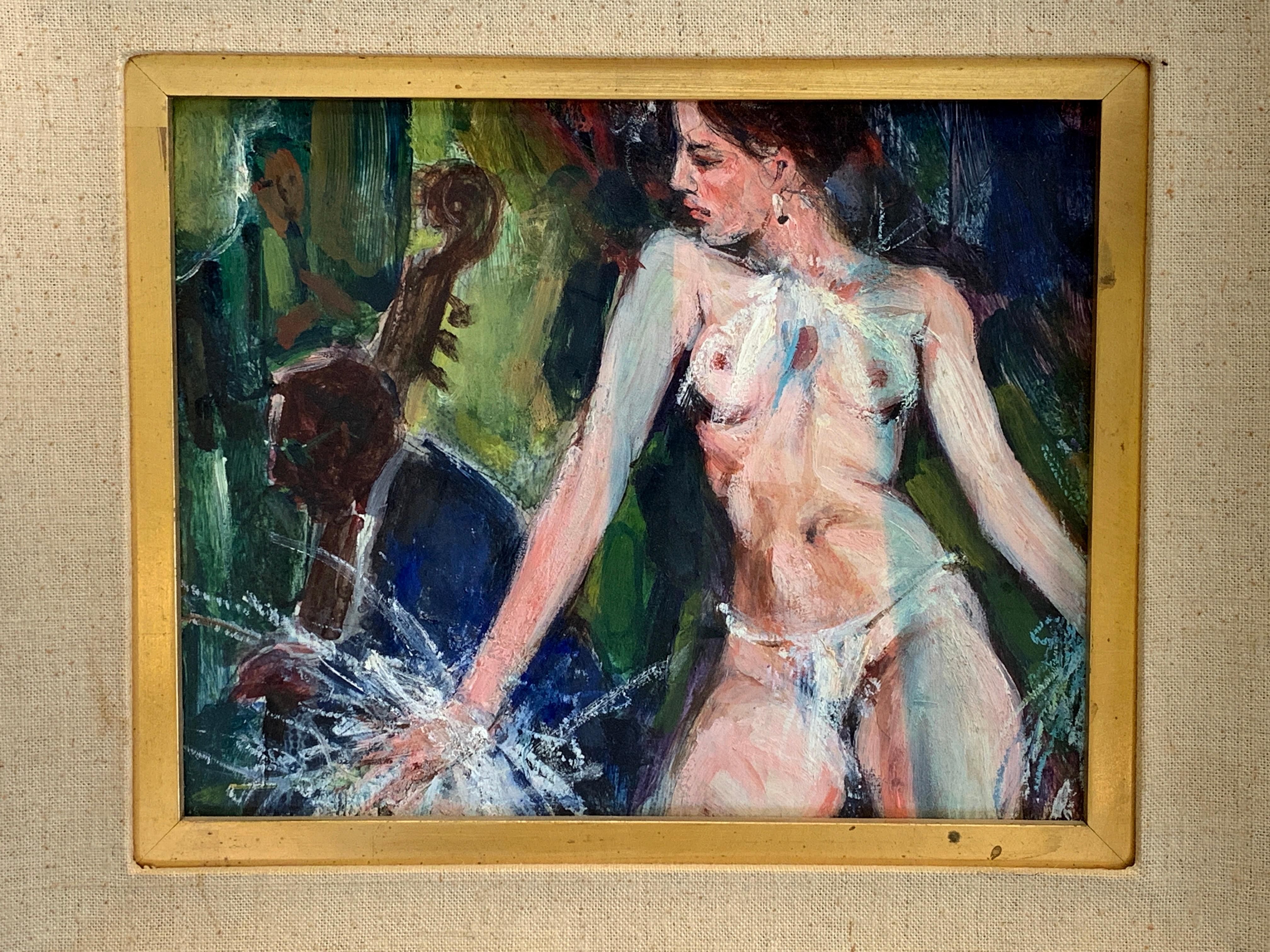 A nice nude oil on board by the noted Illinois artist Walter Moskow. It is titled 
