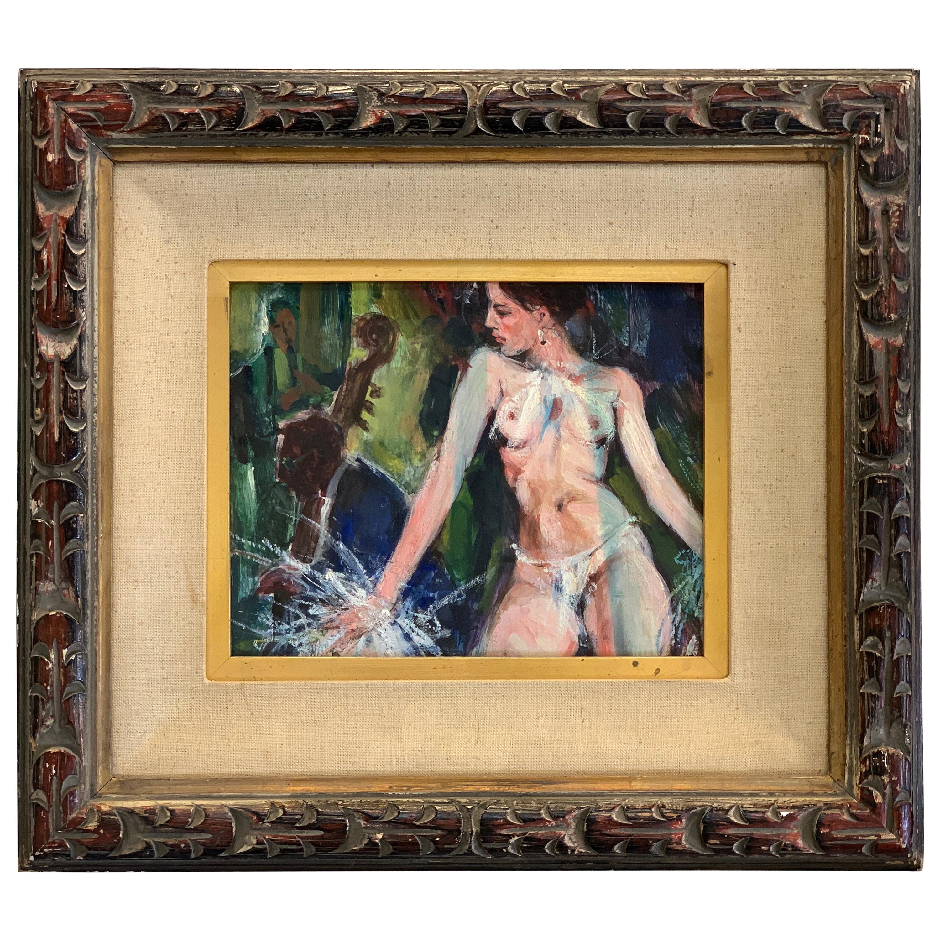 Illinois Artist Walter Moskow Nude "Vegas at Night" Oil on Board For Sale