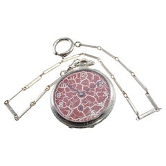 Illinois Gold Filled Art Deco Pocket Watch with Rare Hammered Case and Red Dial