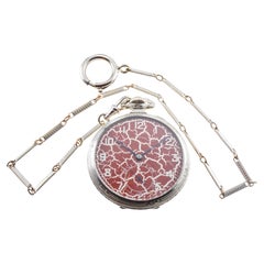 Illinois Gold Filled Art Deco Pocket Watch with Rare Hammered Case and Red Dial