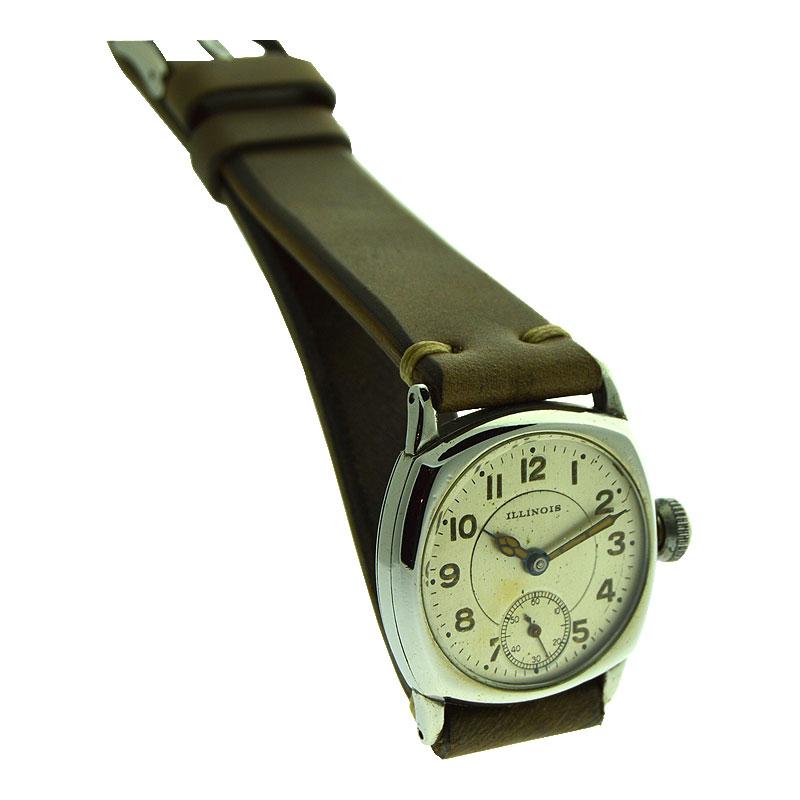 Art Deco Illinois Nickel Silver Cushion Shaped Watch with Original Dial from 1916