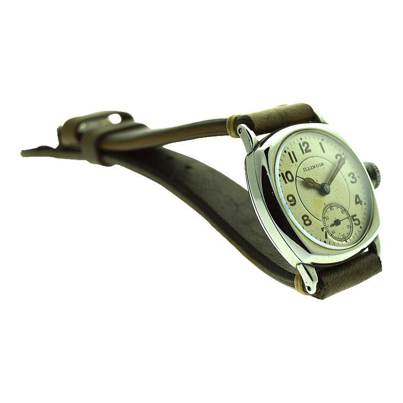 Women's or Men's Illinois Nickel Silver Cushion Shaped Watch with Original Dial from 1916