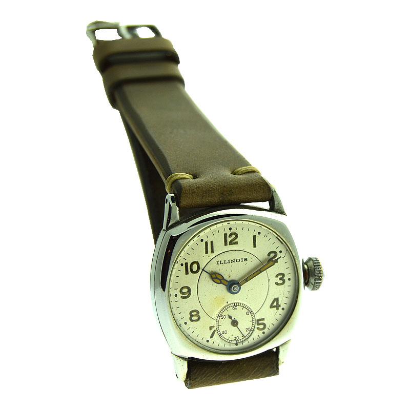 Illinois Nickel Silver Cushion Shaped Watch with Original Dial from 1916