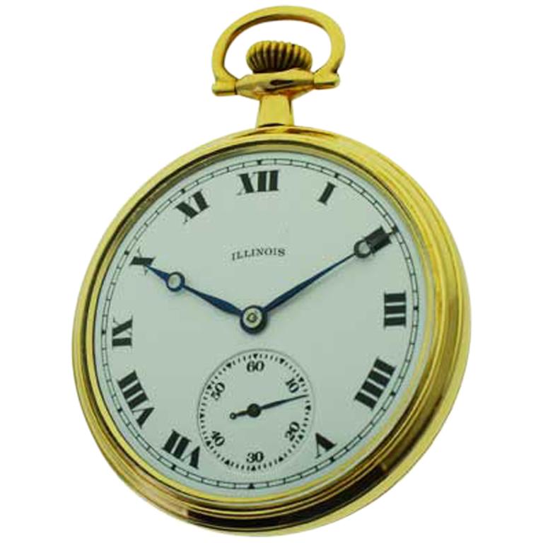 Illinois Open Faced Pocket Watch with Kiln Fired Enamel Dial from 1919