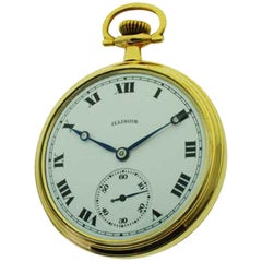 Illinois Offene Taschenuhr mit gebranntem Emaille-Zifferblatt von 1919