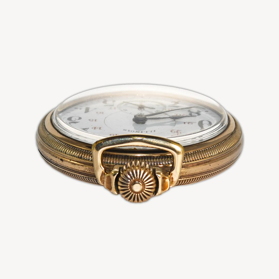 Illinois pocket watch, 21 jewels, Bunn Special, open face, gold-filled case.
Lever time set. Model 14, size 16, 3/4 plate movement, Six position temperature adjustments.
The serial number is 4542361, made in 1923.
Movement is in excellent
