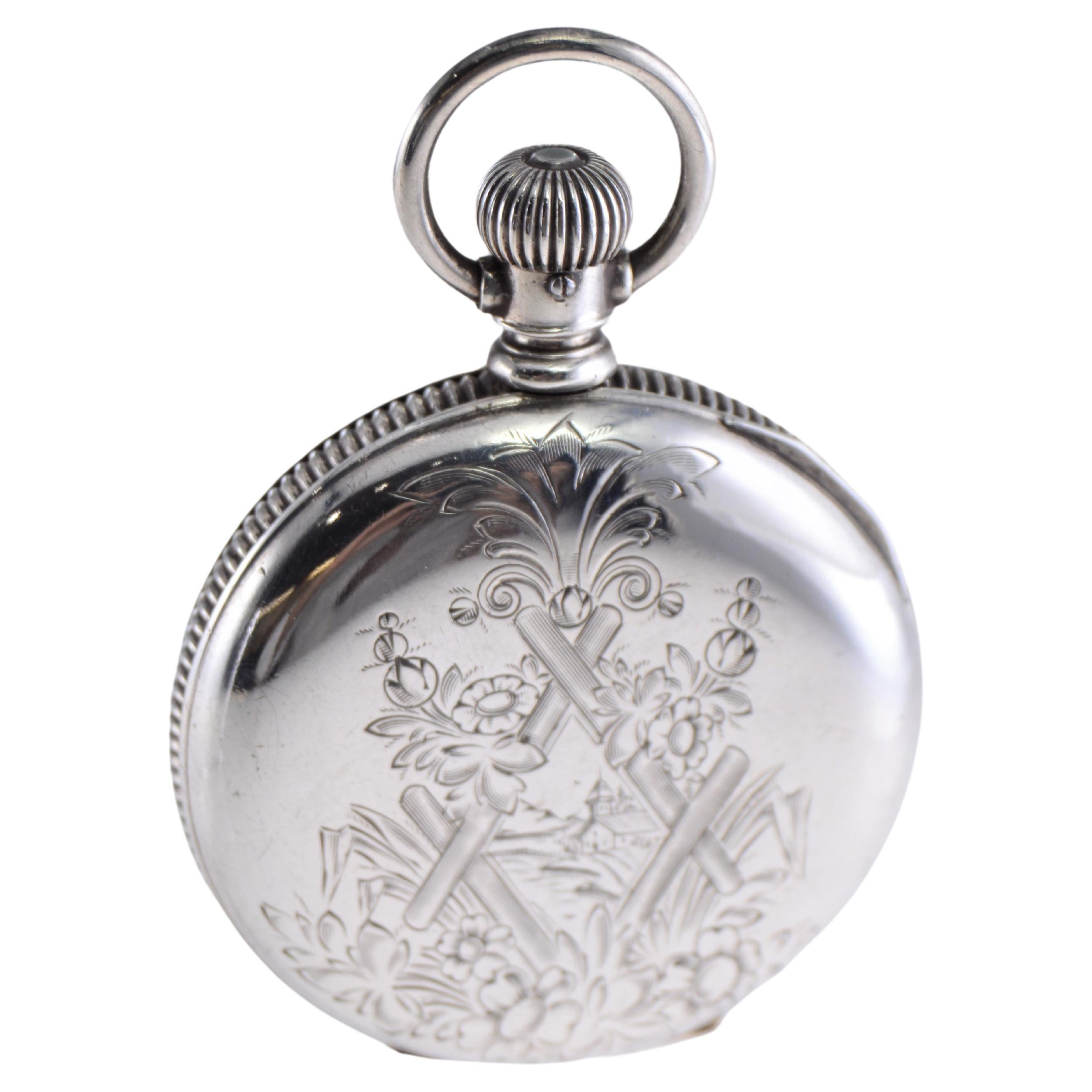 Illinois Silver Hunters Case Pocket Watch from 1893 with Pocket Watch Chain  6