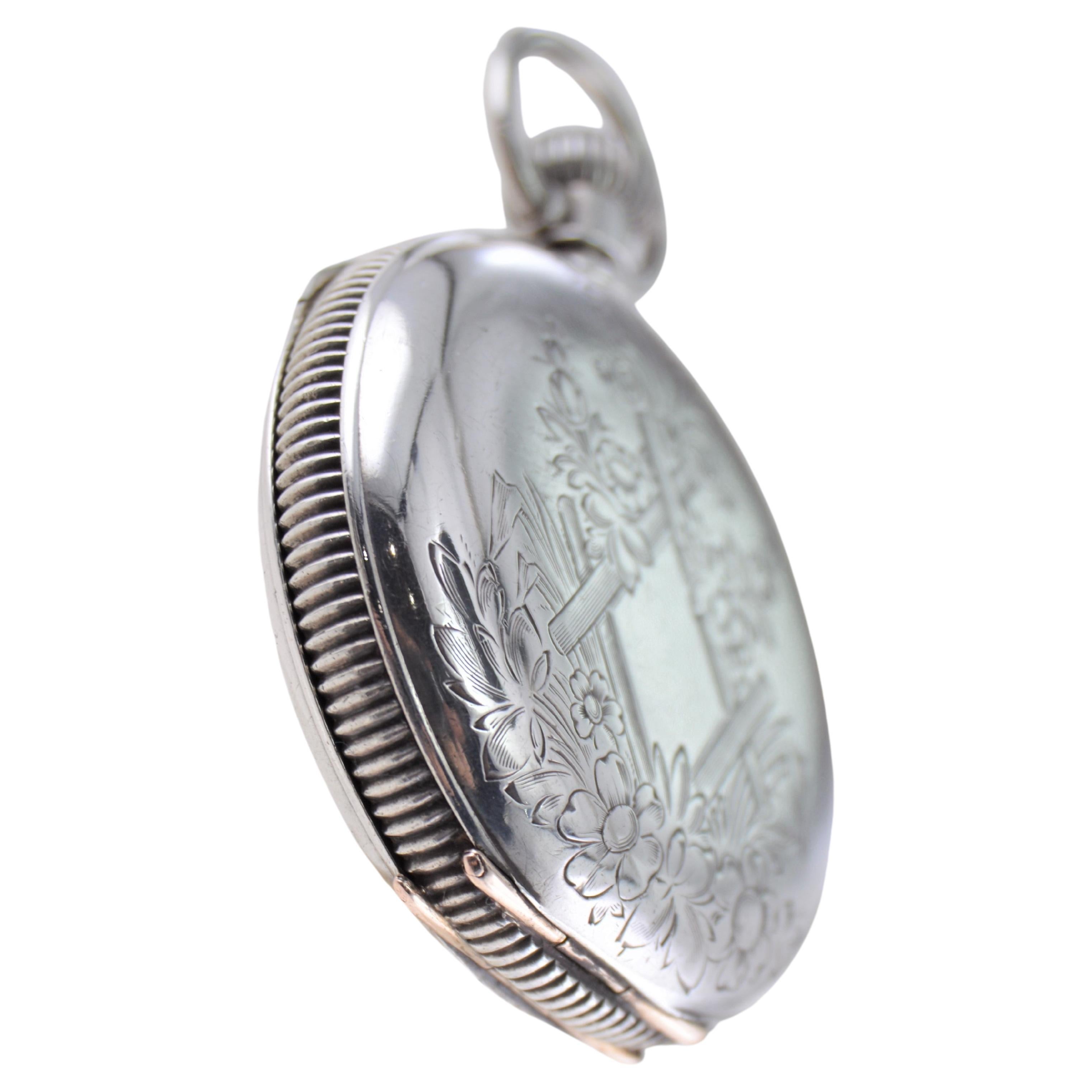 Illinois Silver Hunters Case Pocket Watch from 1893 with Pocket Watch Chain  For Sale 1