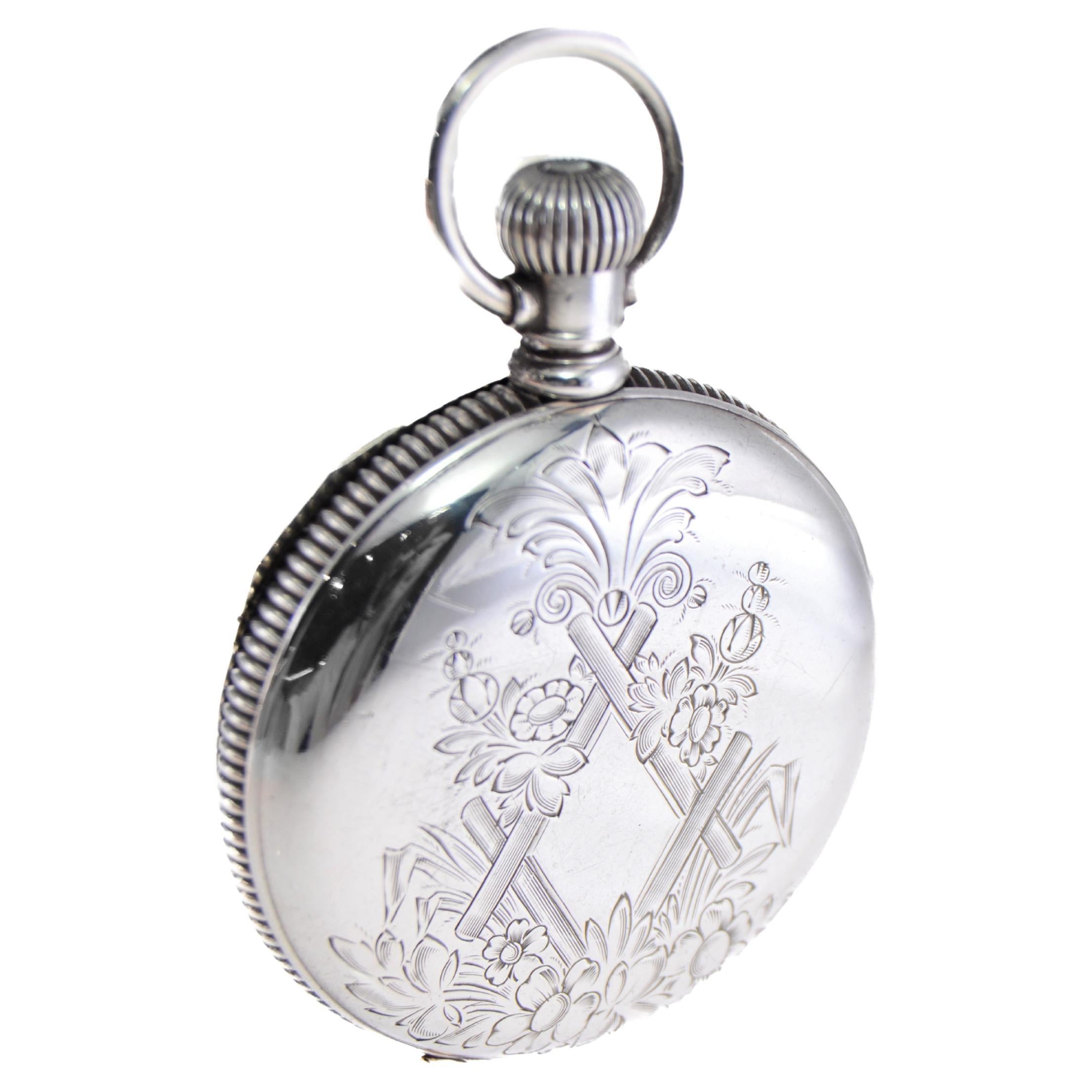 Illinois Silver Hunters Case Pocket Watch from 1893 with Pocket Watch Chain  2