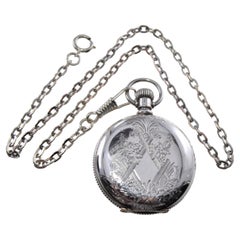 Silberne Illinois Silver Hunters Case Taschenuhr aus Illinois von 1893 mit Taschenuhrkette 