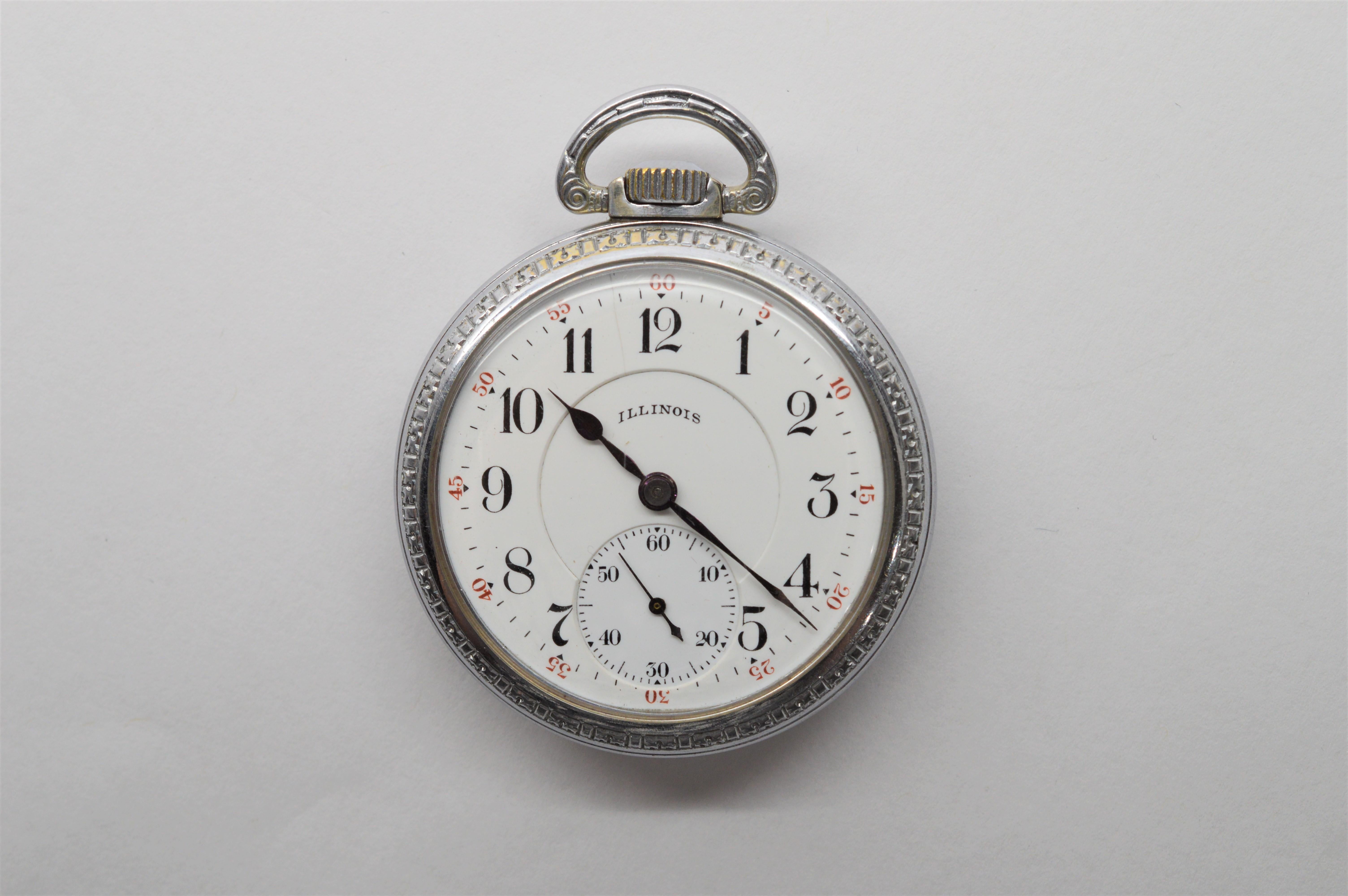 Illinois Steel Pocket Watch with Display Back In Excellent Condition In Mount Kisco, NY