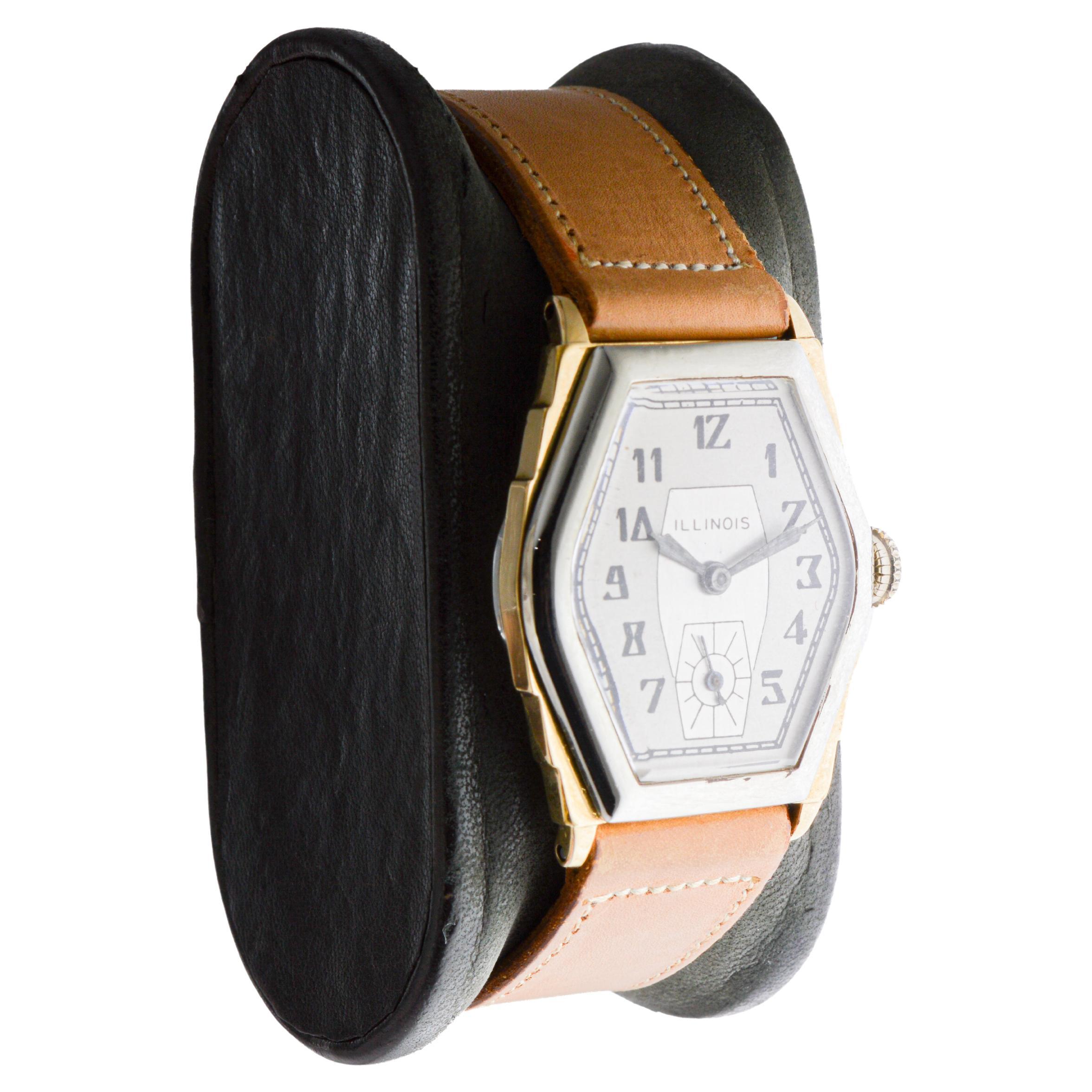 Reloj Art Déco Illinois bicolor circa 1931 con correa original de época en venta 2