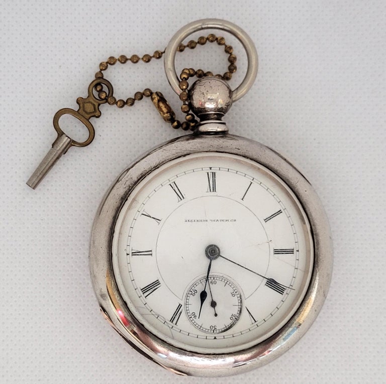 Illinois Watch Co. Pocket Watch Key Wind Working Sterling Silver 1886
