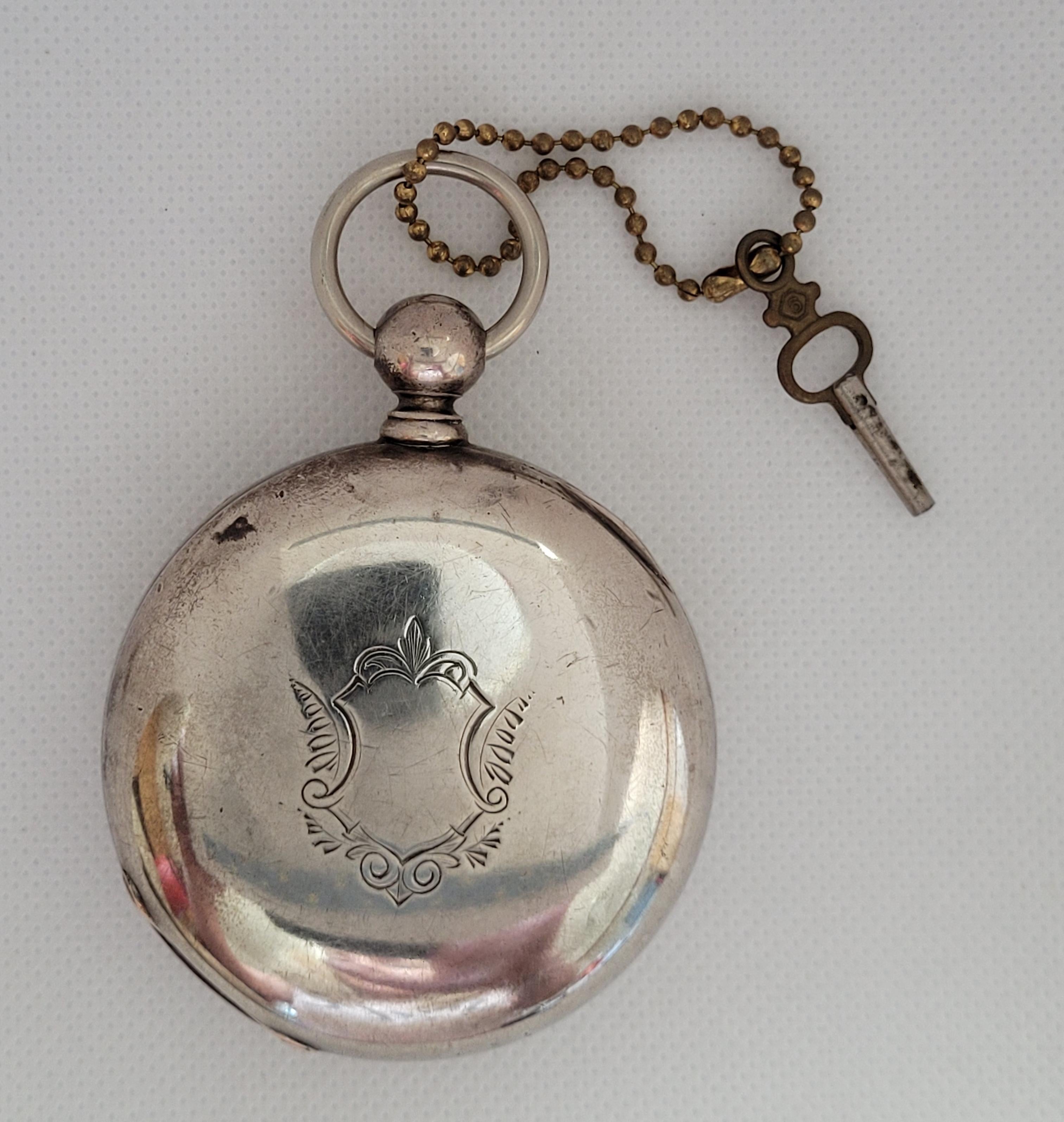 Victorian Illinois Watch Co. Pocket Watch Key Wind Working Sterling Silver 1886 Year