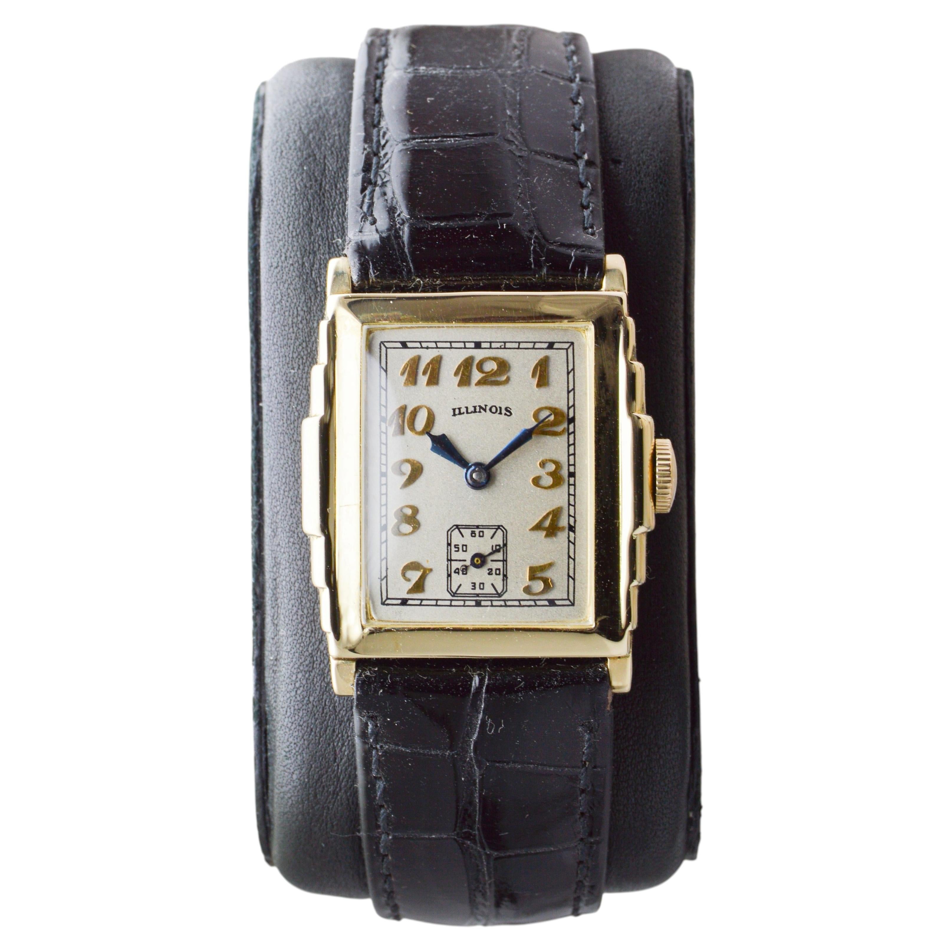 Illinois Watch Company Rare 14Kt Solid Yellow Gold Art Deco Watch circa 1931