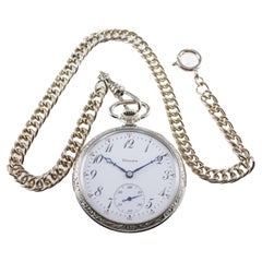 Illinois, Weißgold geflochtene, offene, facettierte Art-déco-Taschenuhr mit Handgravur, handgraviert 1919