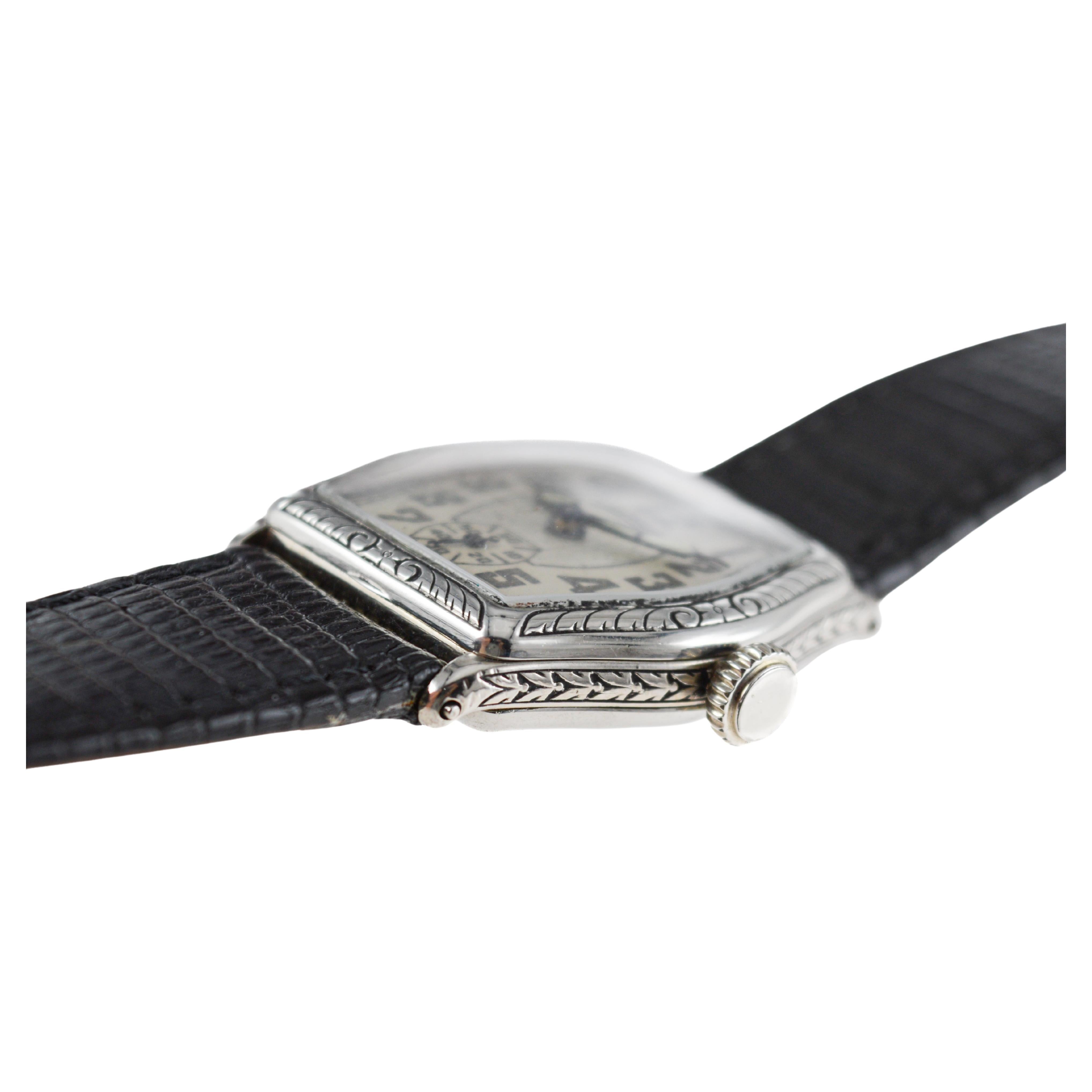 Illinois White Gold Filled Art Deco Watch circa 1920's Hand Engraved Case 6