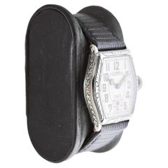Illinois White Gold Filled Art Deco Watch circa 1920's Hand Engraved Case