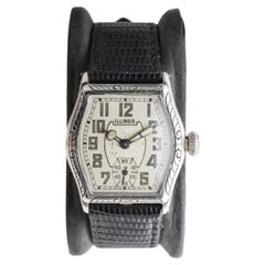 Illinois White Gold Filled Art Deco Watch circa 1920's Hand Engraved Case