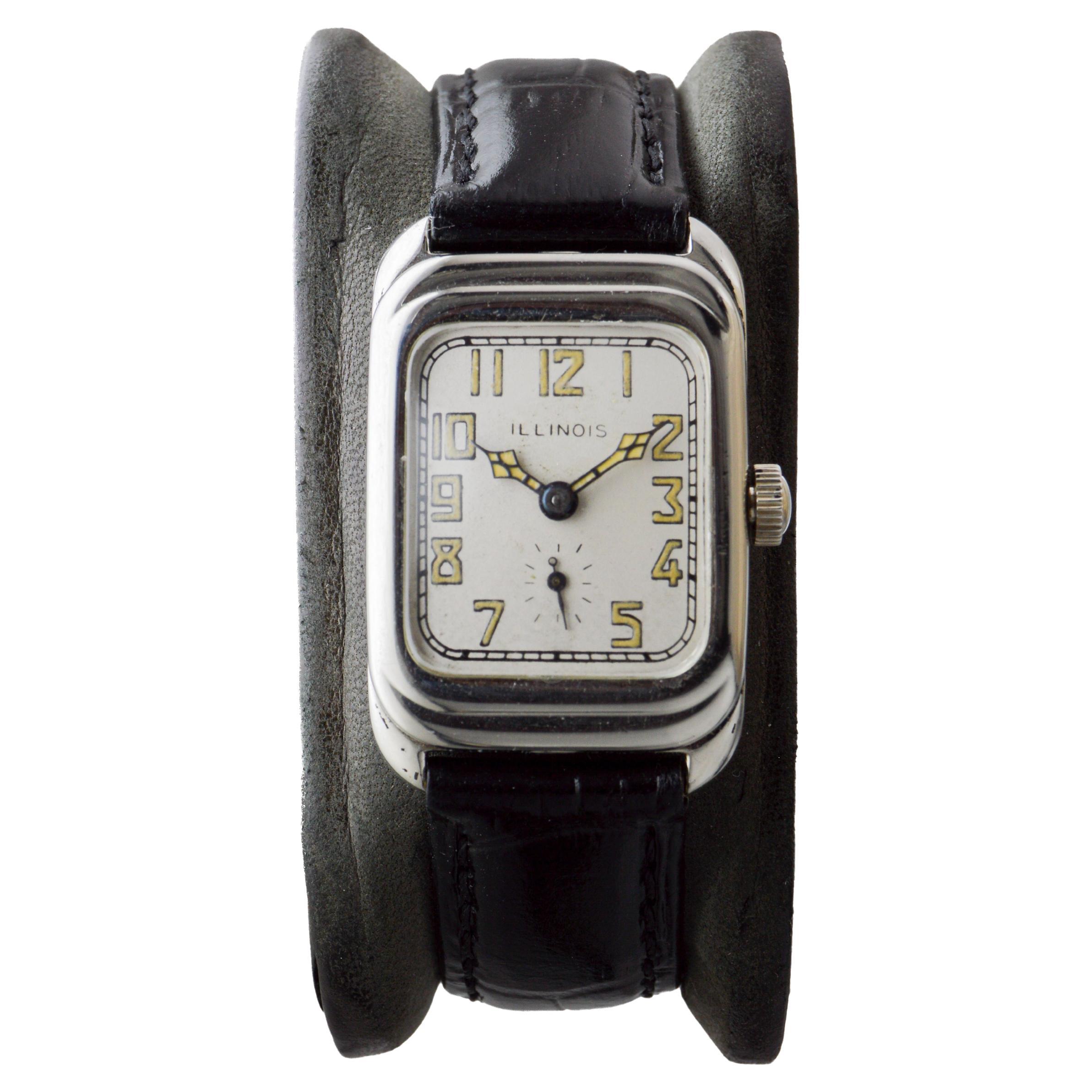 Orologio Art Deco in oro bianco dell
Illinois degli anni 
20 circa con quadrante originale