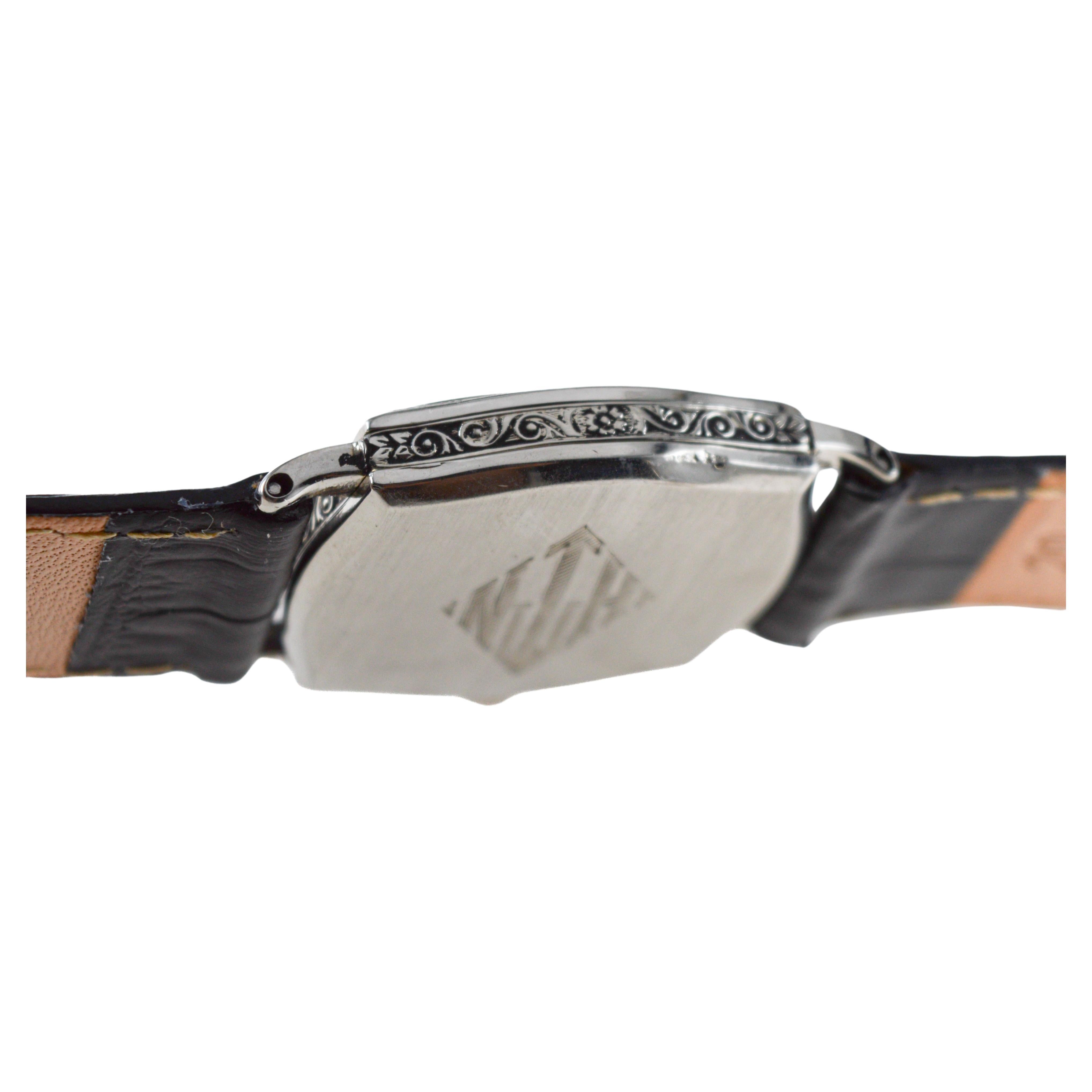 Illinois White Gold Filled Art Deco Watch circa, 1928 Modified Tortue Shape For Sale 7