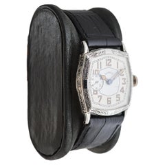 Illinois White Gold Filled Art Deco Watch circa, 1928 Modified Tortue Shape