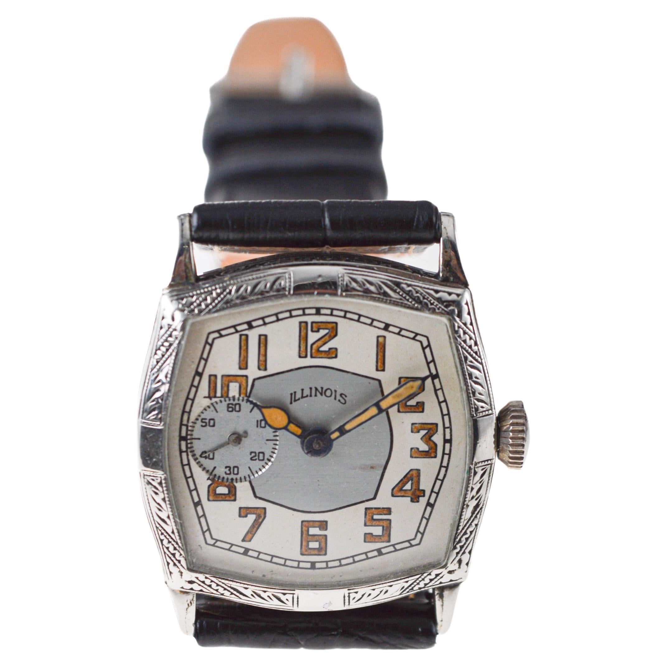 Illinois White Gold Filled Art Deco Watch circa, 1928 Modified Tortue Shape For Sale 3