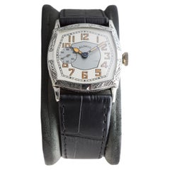 Illinois White Gold Filled Art Deco Watch circa, 1928 Modified Tortue Shape