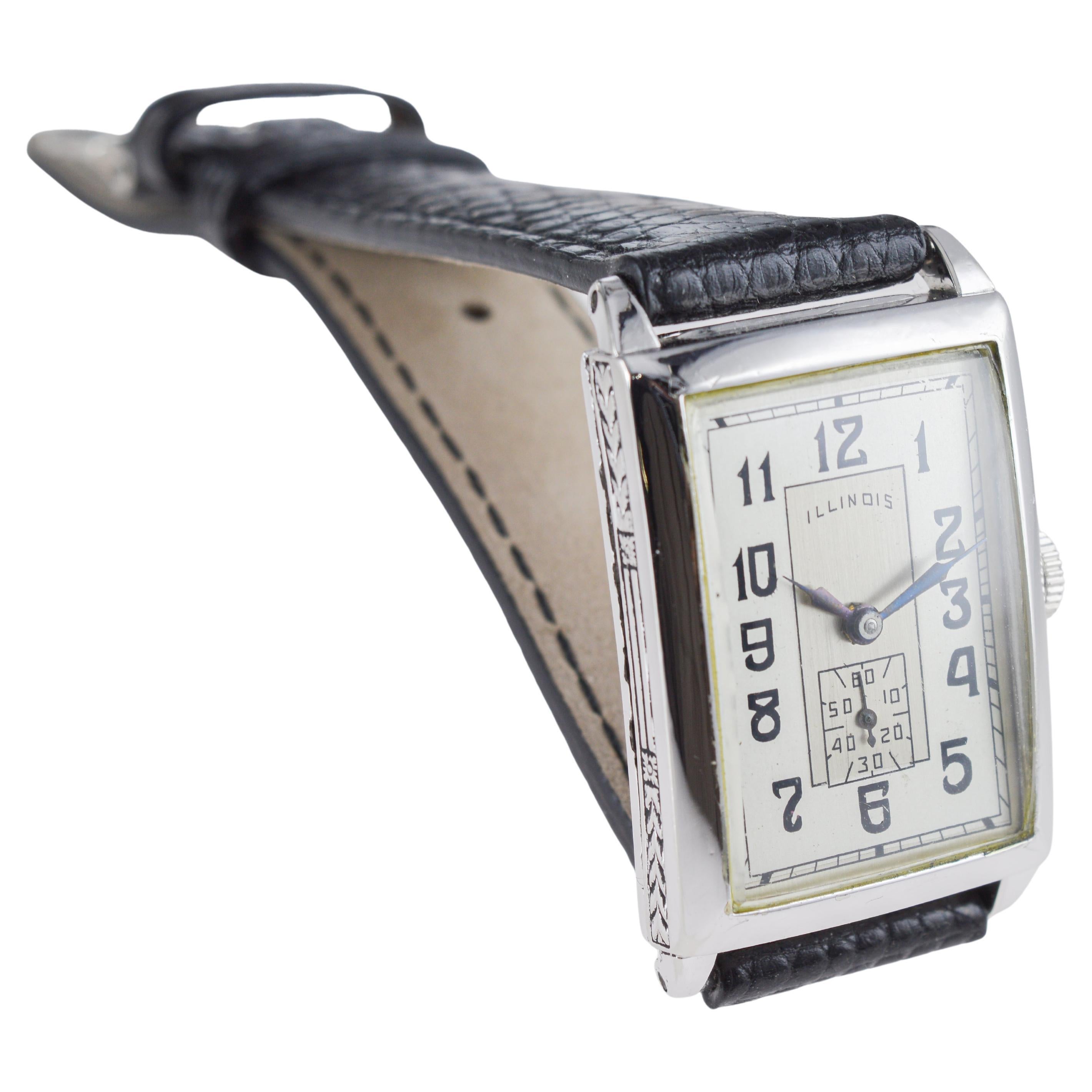 Illinois White Gold-Filled Art Deco Watch circa 1930's For Sale 6