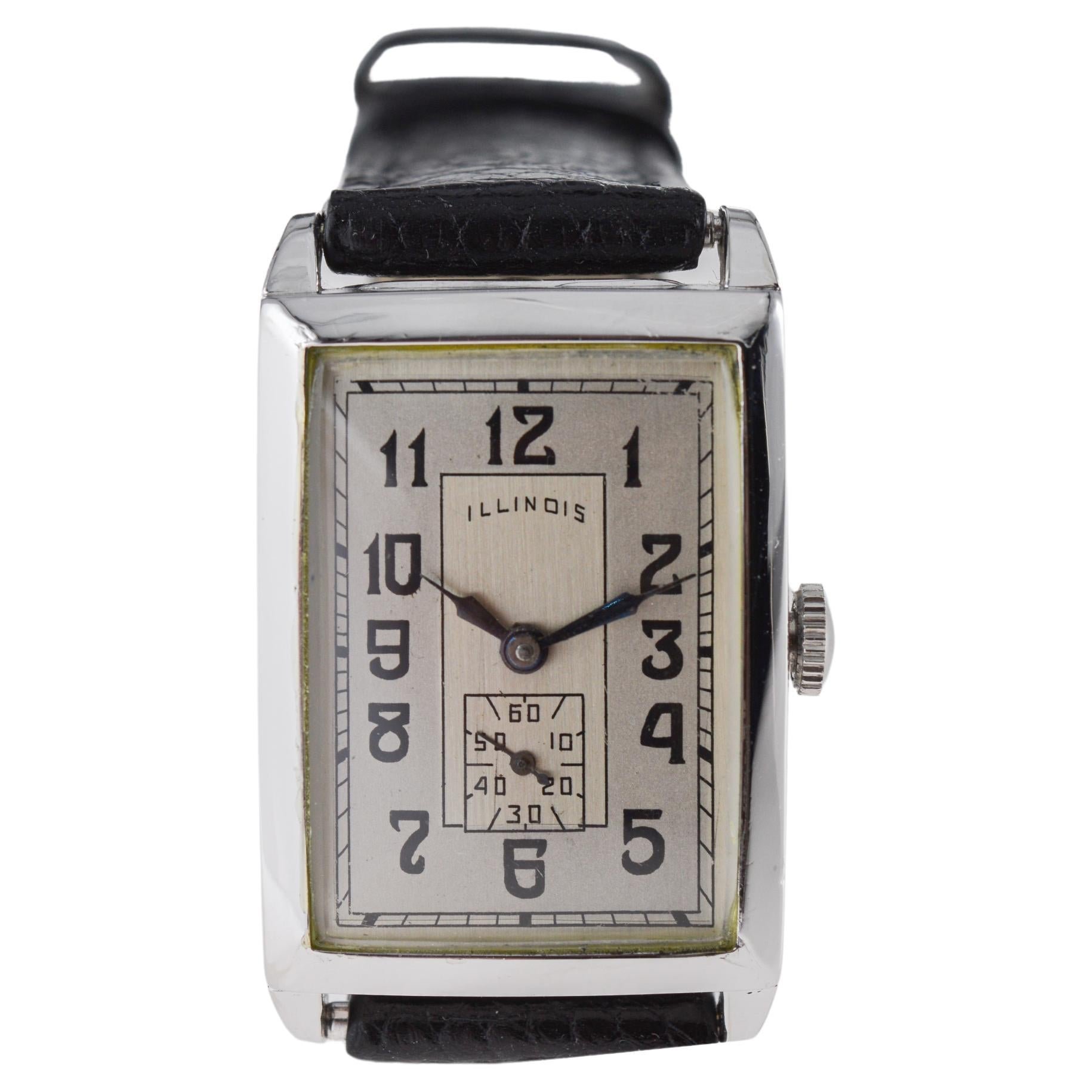 Illinois White Gold-Filled Art Deco Watch circa 1930's For Sale 7